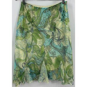 NYCC Women Skirt XL Extra Large Y2K Green Tropical Floral Lined Flouncy Pull On